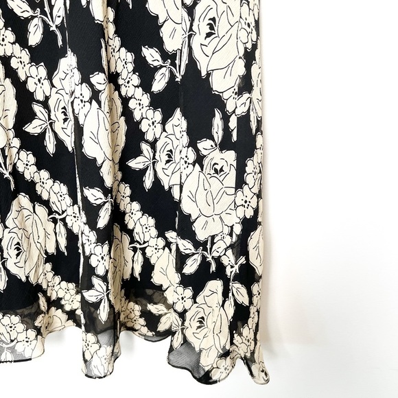 Ann Taylor Silk Floral Midi Fall Black Tan Skirt - Picture 5 of 10